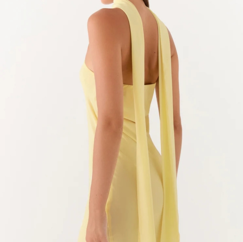 Peppermayo The Pagoda Strapless Yellow Maxi Dress with Neck Scarf Size 0 Nwt. - Picture 3 of 13